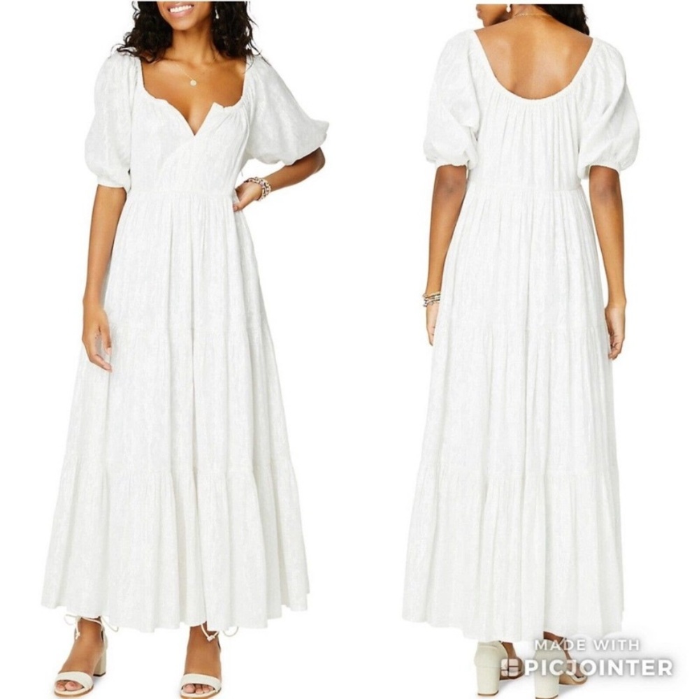 Roller Rabbit Zara Puff Sleeve Maxi Silver Metallic Dress